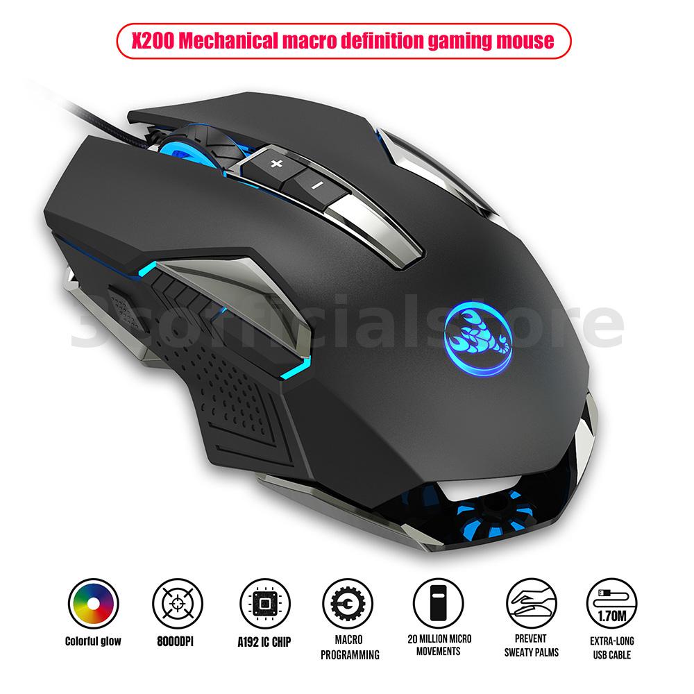 Hxsj x200 macro programming gaming mouse 8 button adjustable 1000