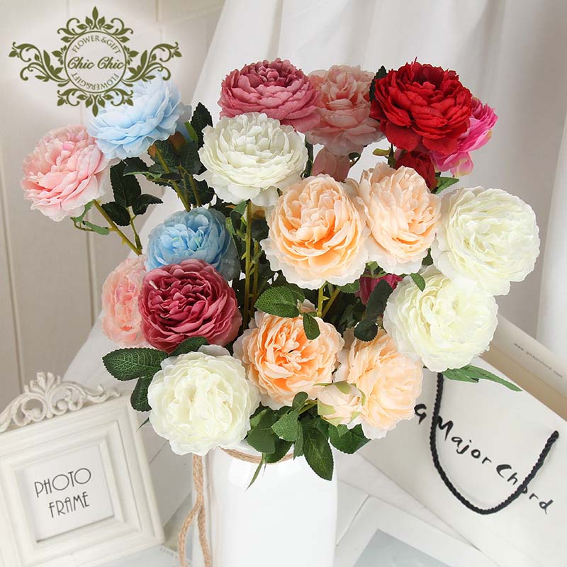 Artificial rose 3 heads rose Artificial peony Artificial Flower For ...