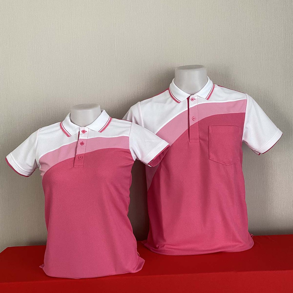 Oblique Cut Polo Shirt Pink And White The Back Is Soft Fabric ...