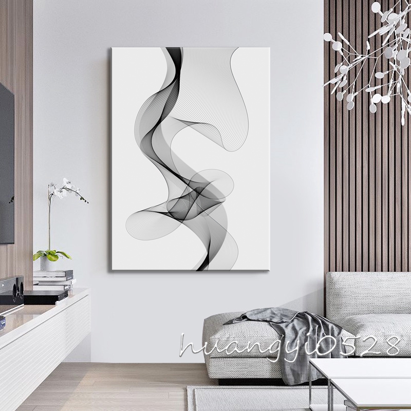 Canvas Painting Abstract Lines Black and White Wind Simplicity