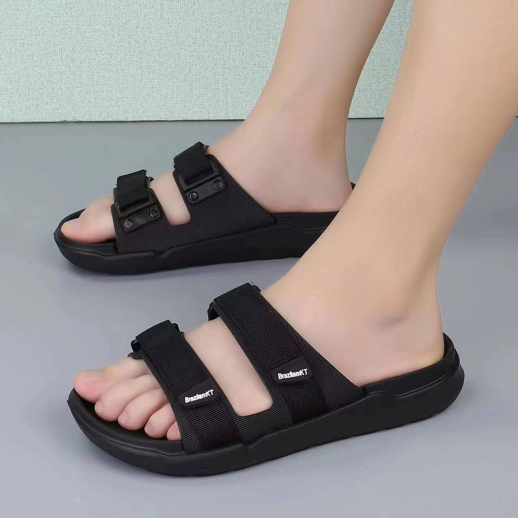 New summer fashion two strap rubber slippers non-slip slide men's shoes ...