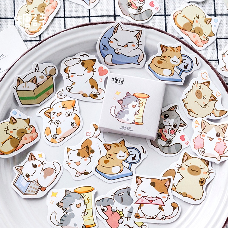 46 Pcs Cartoon Cat Stickers Set Cute Decorative Stickers | Shopee ...