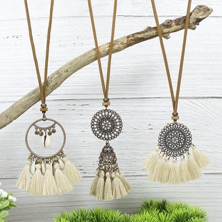 Women Boho Vintage Blue-Mixed Tassel Pendant Necklace Choker