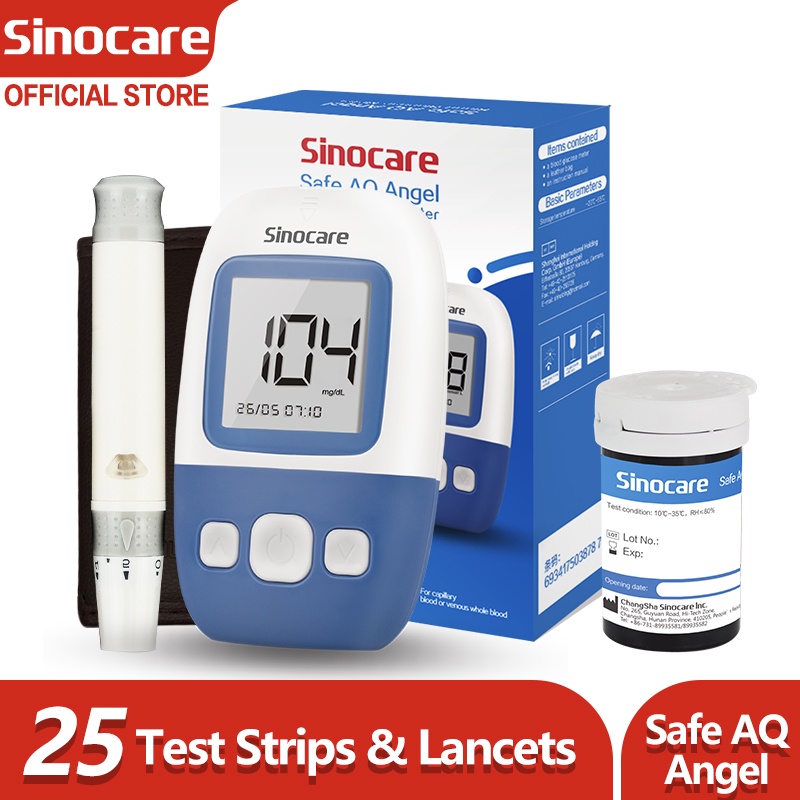 Sinocare Safe AQ Angel Blood Sugar Monitor with 25pcs Test Strips 25pcs ...