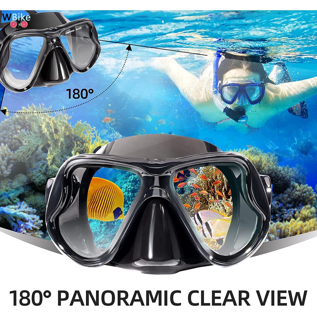 Wbike Snorkeling Scuba Diving Goggles HD Tempered Glass Mask Anti-Fog ...