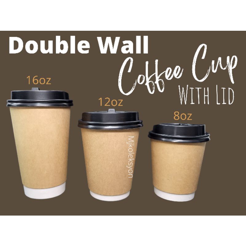 25pcs Double Wall Coffee Cup w/ Lid Set and No lid 8oz 12oz 16oz ...