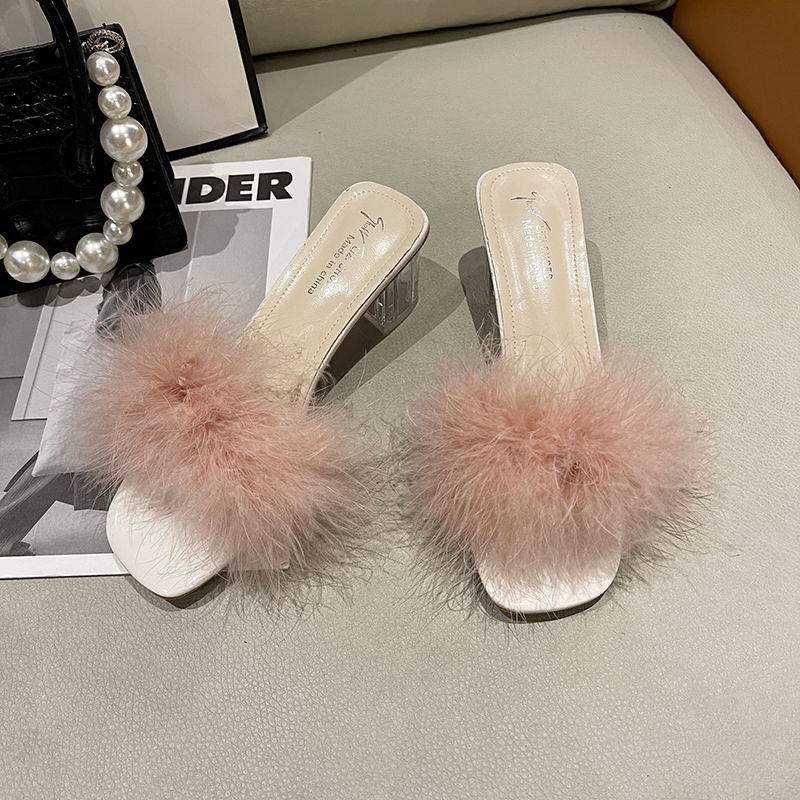 Plush korean slippers for womens High Heels Maomao sandals outside the ...