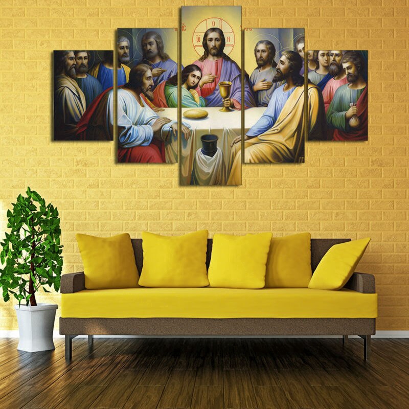 5 Pcs Canvas Wall Art Print Jesus The Last Supper Painting Art Home ...