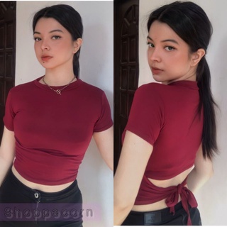 Angelcity Plunging Neck Tops Front Bow Crop Top Korean Style Bang