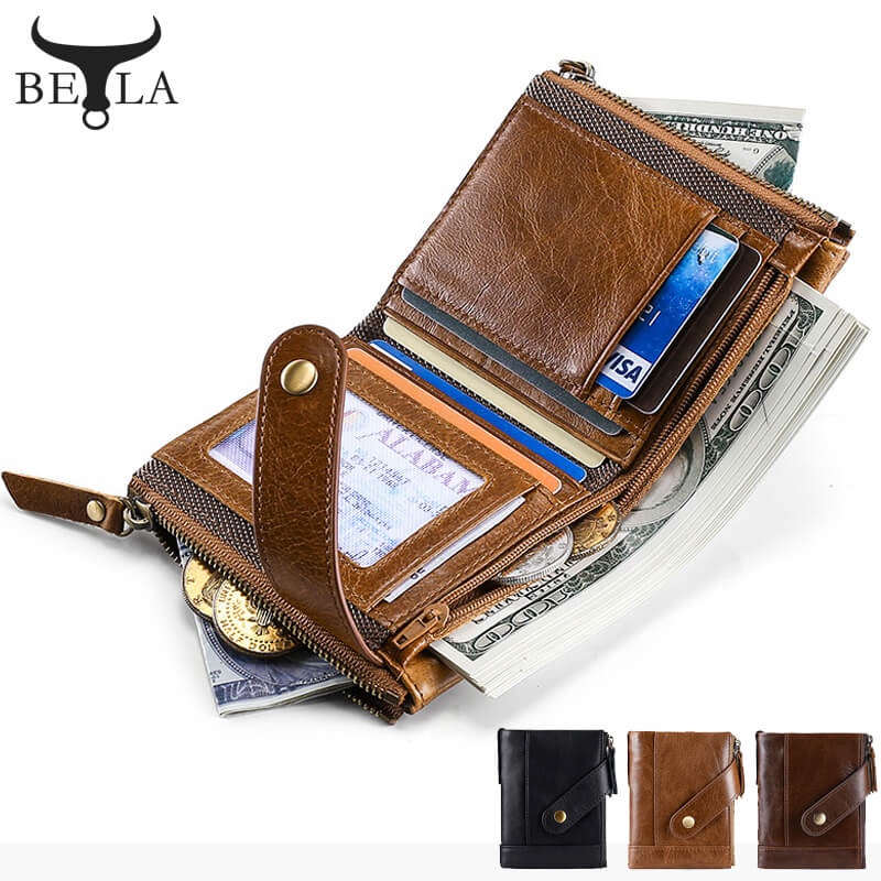 BELA Men's Wallet Genuine Leather Retro Short Men's Wallets Multi ...