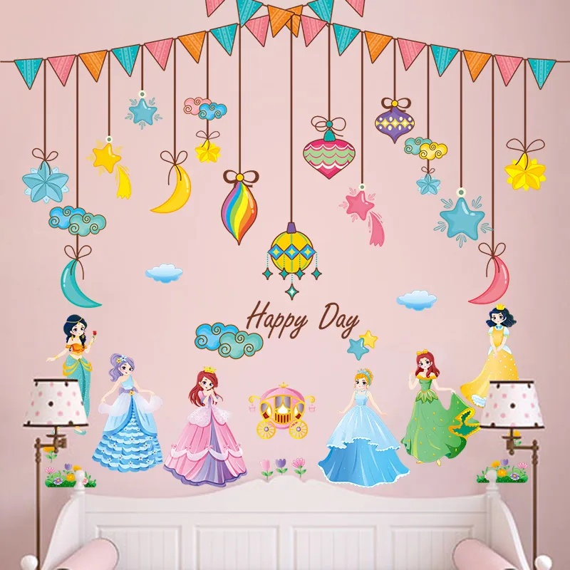 Wuxiang Design Cartoon Princess Wall Stickers Warm Girls Children's ...