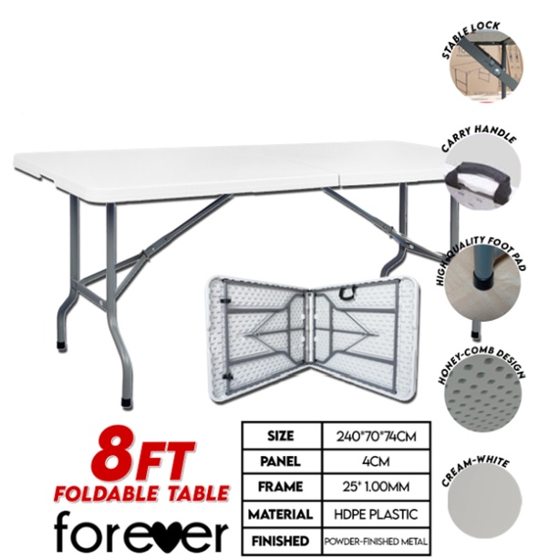FOREVER Plastic Folding Table 8 FT/Foldinhalf FOLDABLE TABLE Shopee