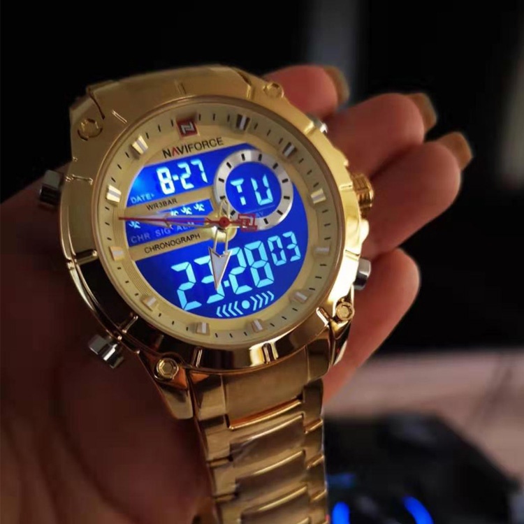 NAVIFORCE Men Military Sport Wrist Watch Gold Quartz Steel Waterproof Dual Display Male Clock Watches Relogio Masculino 9163 Shopee Philippines