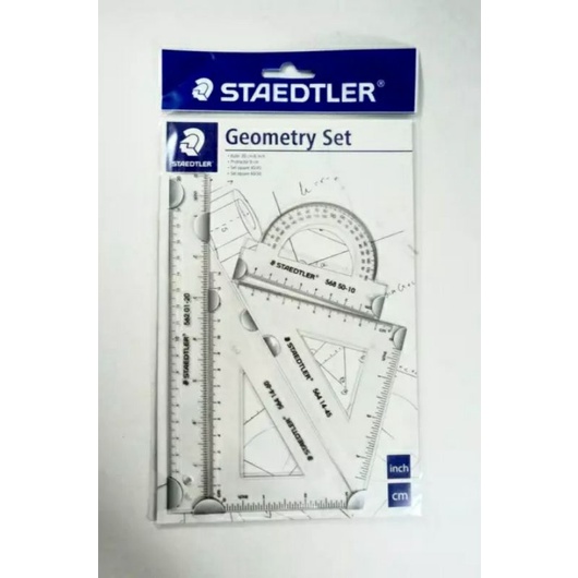4 pcs Staedtler Geometry set (ruler, protractor, 2 triangle) Shopee