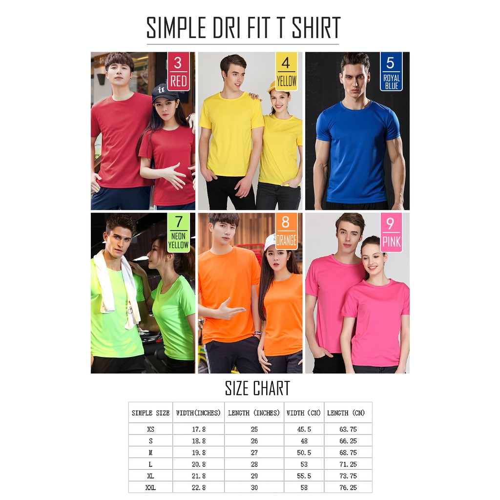 SIMPLE DRI FIT T SHIRT Men Women American Plain Light color