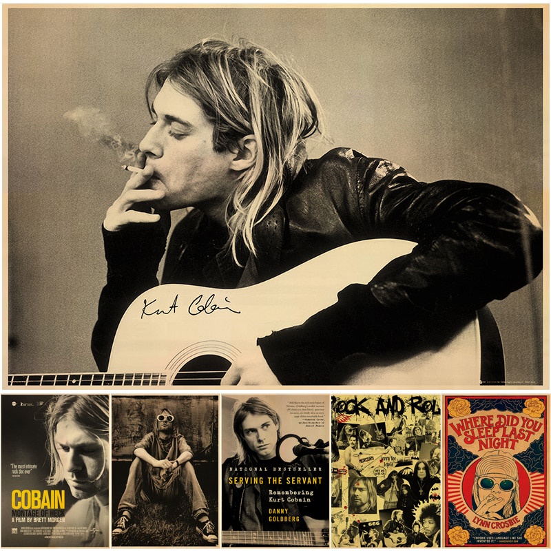 Singer Kurt Cobain Posters Rock and Roll Music Retro Kraft Paper ...