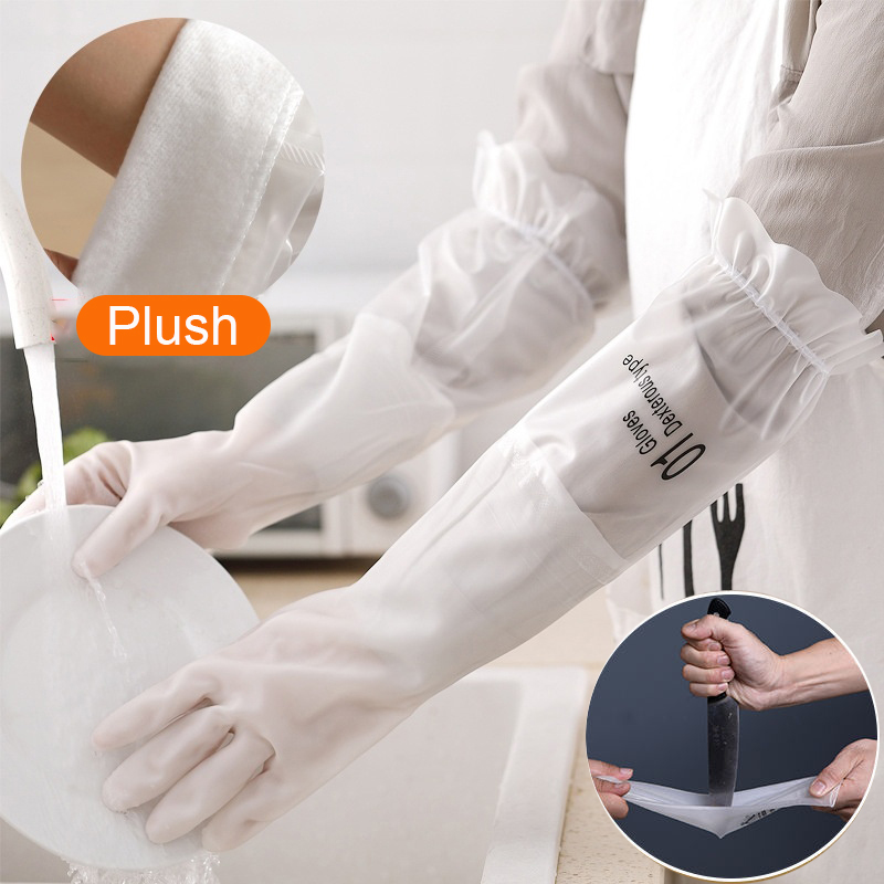 Dishwashing Gloves Waterproof Rubber Plush Thickened Winter