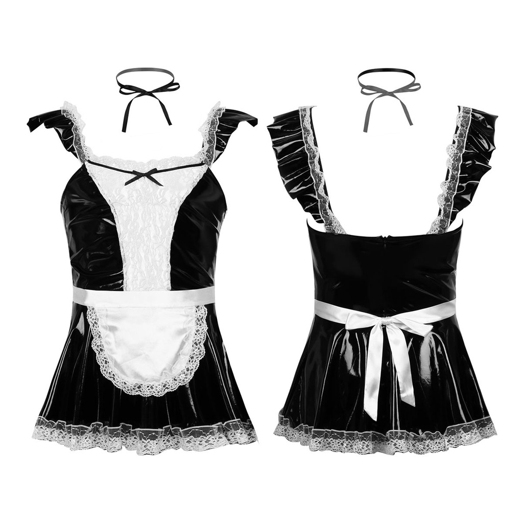 Falsies Breast Men Sexy Sissy Dress French Maid Servant Uniform Cosplay Costume Outfit Cap