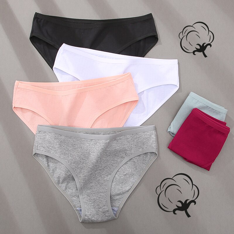 Finetoo Sexy Panties Women Underwear Cotton Underpants Solid Color Soft ...