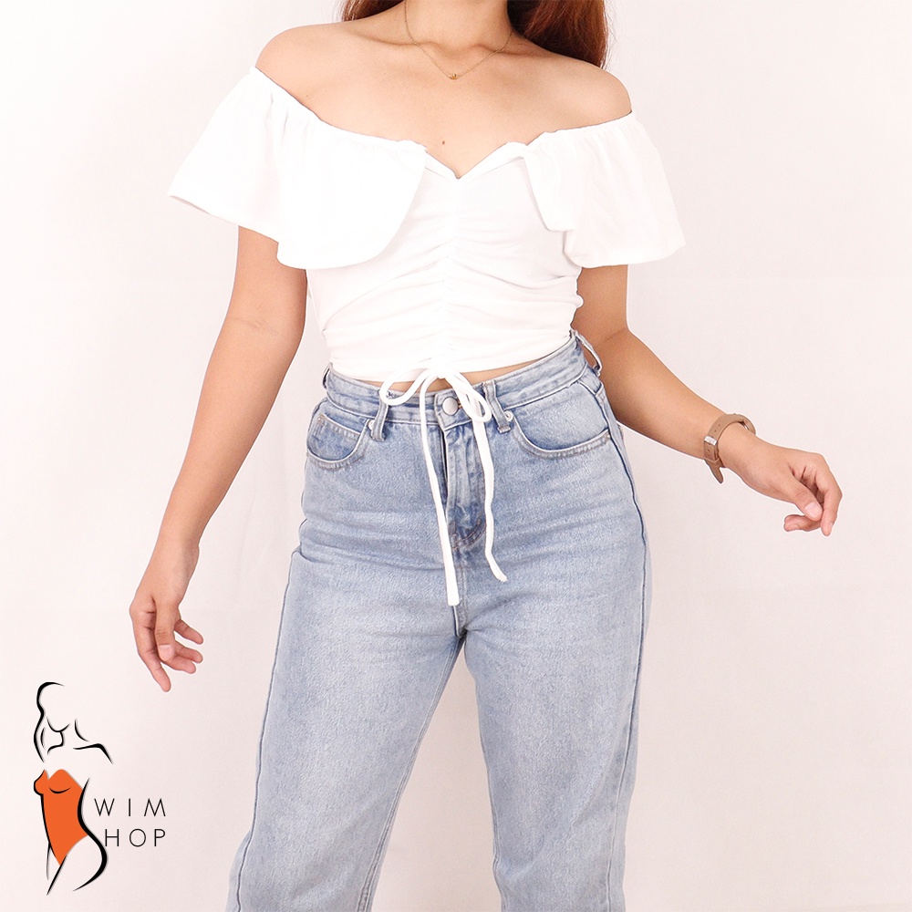 SS Chloe Off Shoulder Puff Sleeve Crop Top with Vneck and Tie | Shopee ...