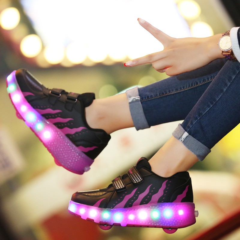 LED Heelys Light Sneakers with Double TWO Wheel Boy Girl Roller Skate Casual Shoes size 28 43 Shopee Philippines