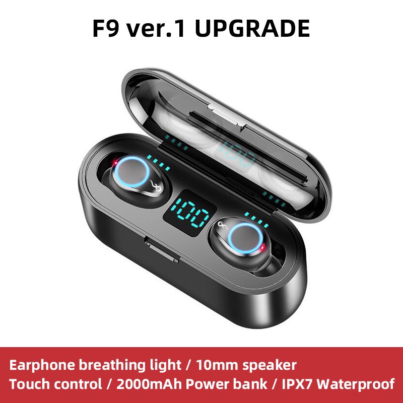 Latest AMOI F9 ver.5 UPGRADE Bluetooth Earphone Earphones Wireless Earbuds LED Display Touch Control IPX7 waterproof Shopee Philippines