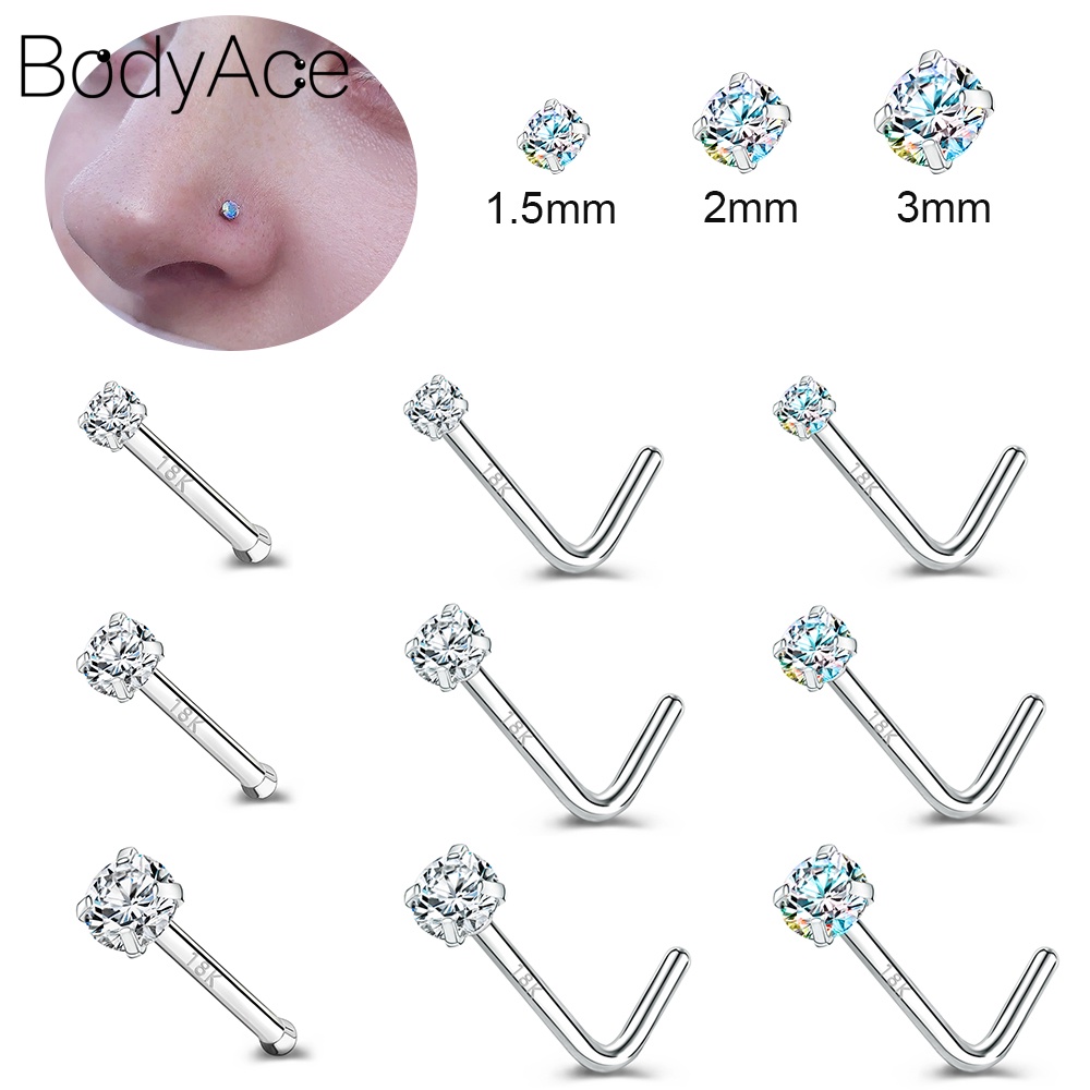 Bodyace 1 PC Crystal Nose Piercing 18K Platinum Plated Prevent Allergy
