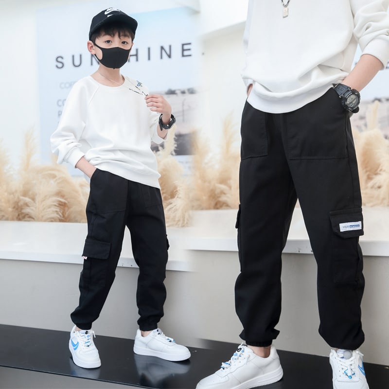 Boys Fashion Casual Pants Korean Style Cargo Pants Soft Denim w/ Pocket ...