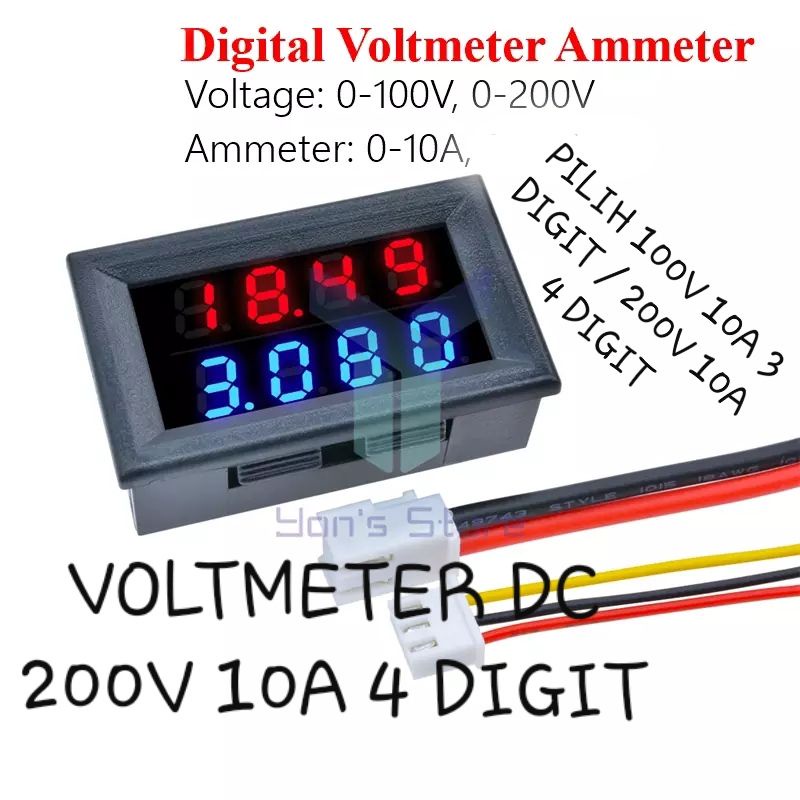 Mosiee Dual Led 3 Digit Digital Dc 100V 10A Voltmeter Ammeter Voltage Amps Current Power Meter Connecting Line Two Color Led Display