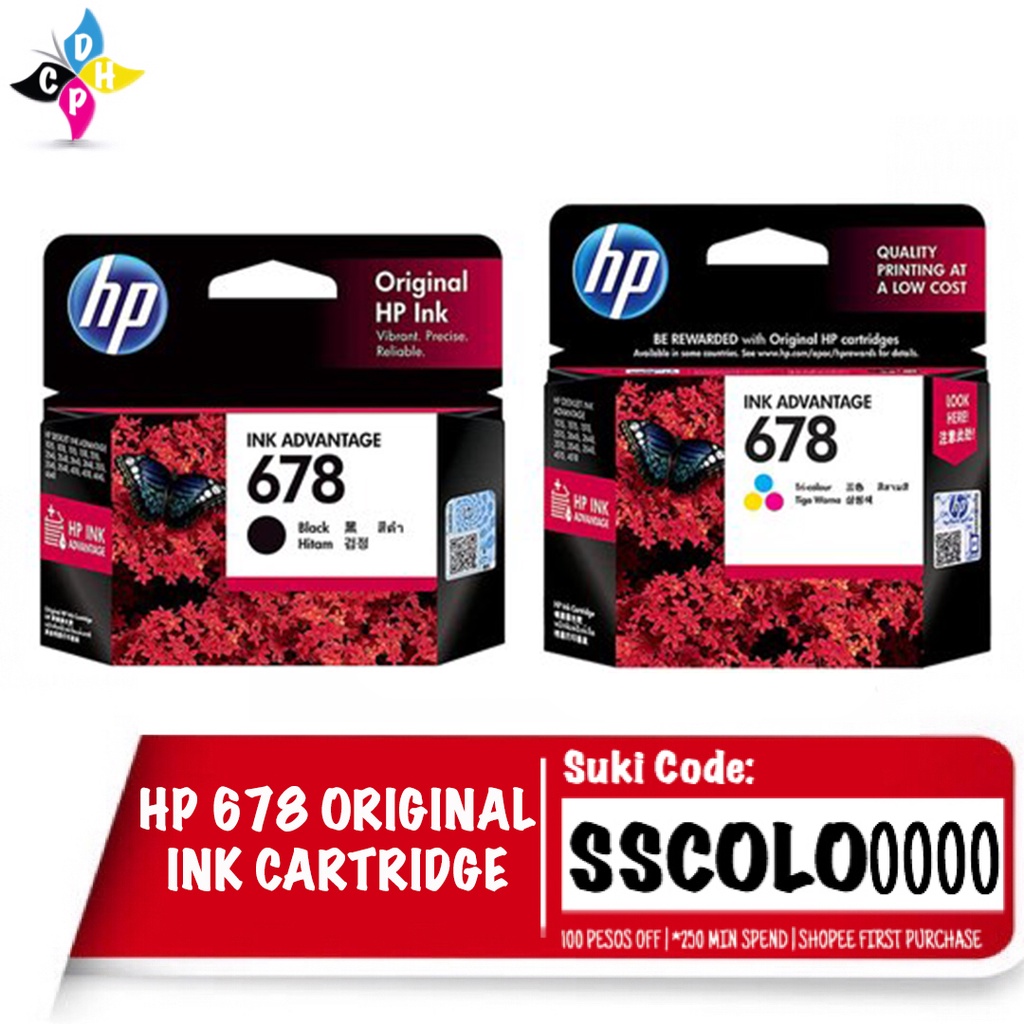 Hp 678 Original Ink Cartridge Advance Black Tri Color Shopee Philippines 0858