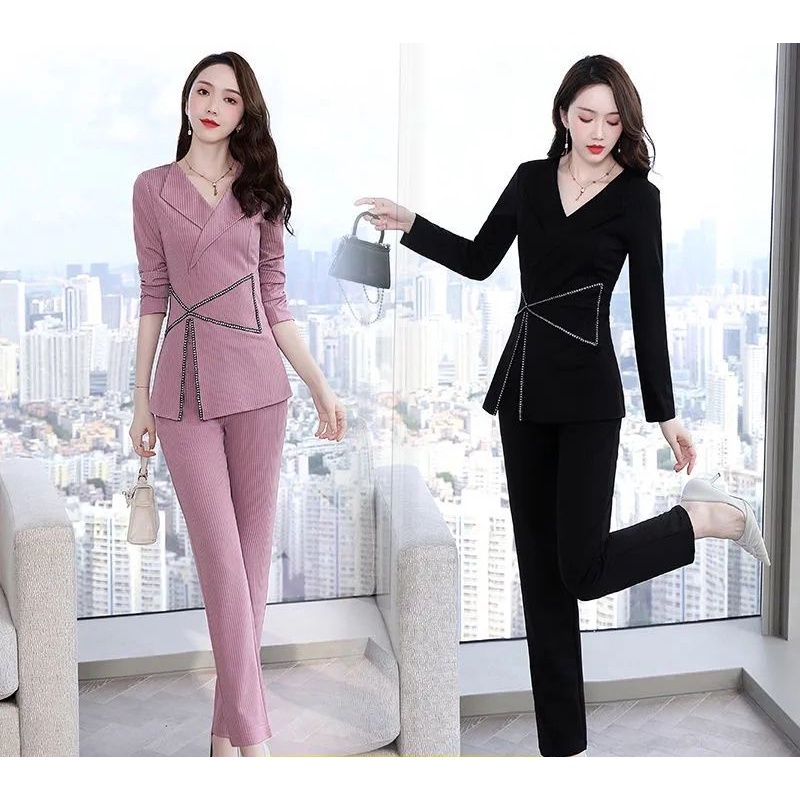 New Style pink pant suit women office Uniform Design Elegant