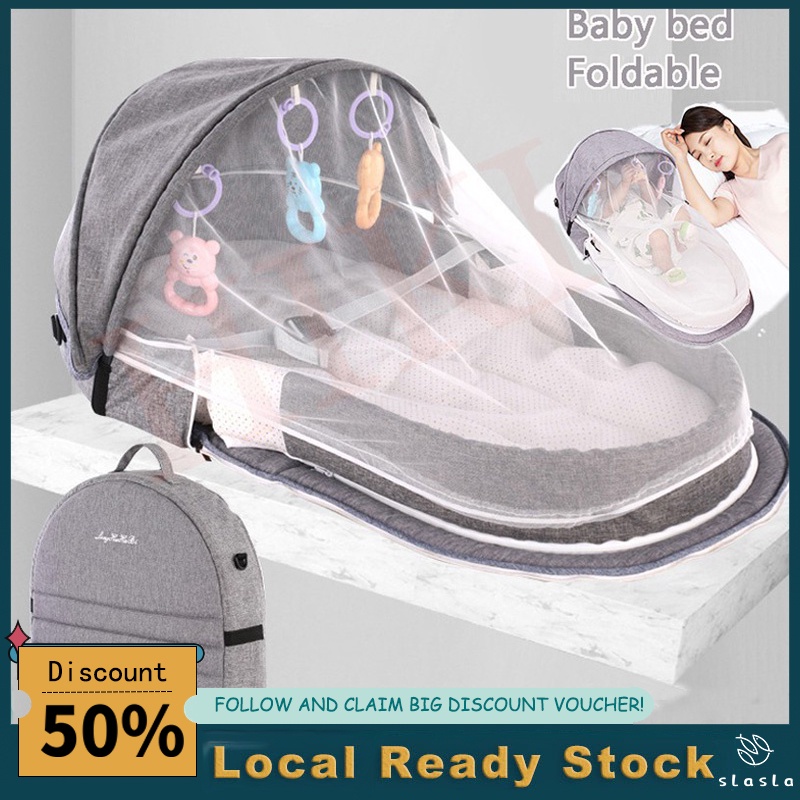 Portable Infant Bed with Mosquito Net - Certified, Chemical-Free Baby Bed