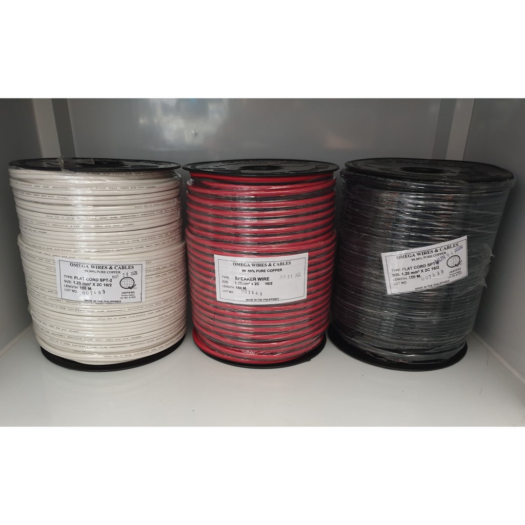 OMEGA FLAT CORD WIRE ( 16/2 150M ) WHITEBLACKRED/BLACK Shopee