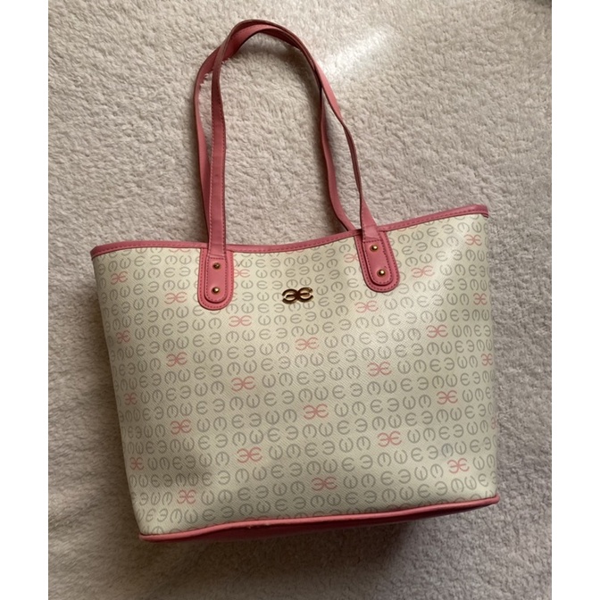 Preloved Esquire White & Pink Monogram Tote Bag Shopee Philippines