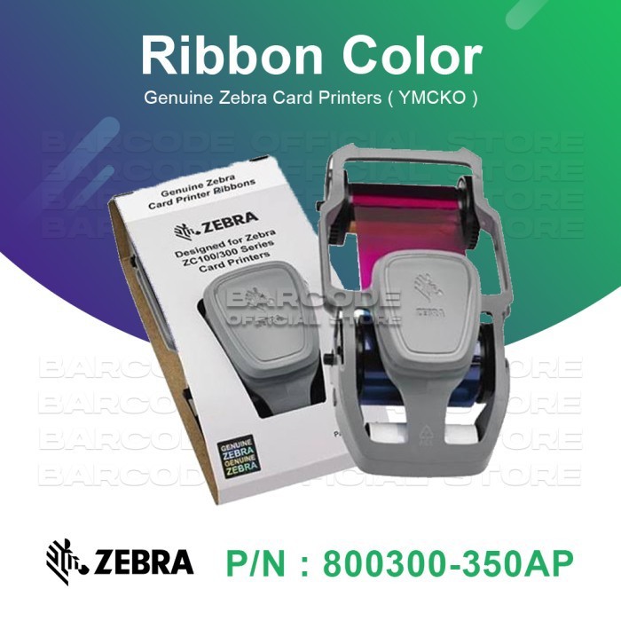 Ribbon ID card printer zebra zc100 zc300 PN 800300350ap ymcko color