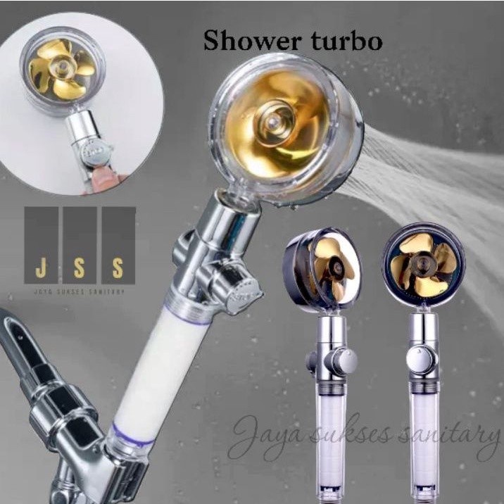 Turbo Fan shower Head Water Saving HighPressure Rainfall Propeller ABS