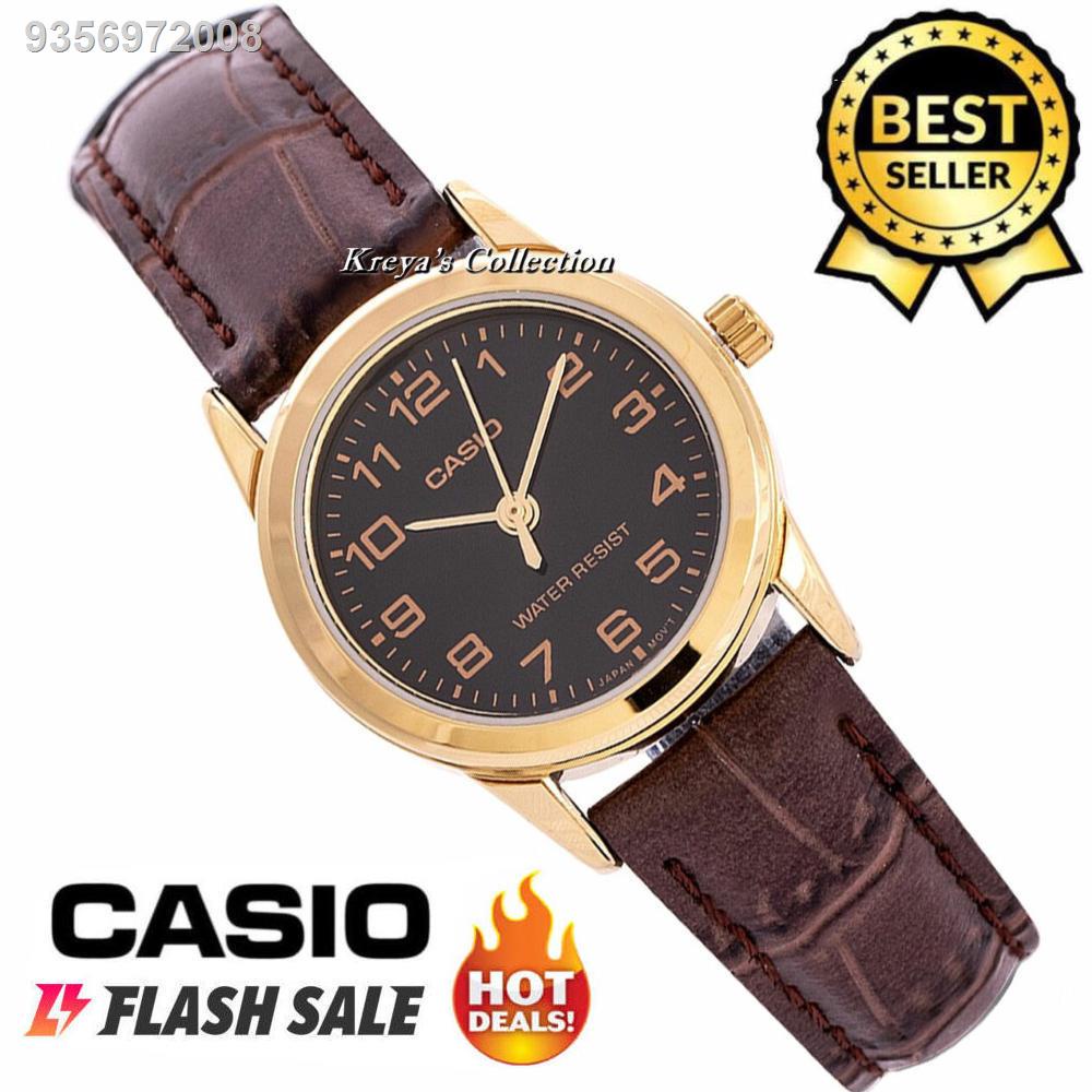 Casio V001 Quartz All Brown Leather Band Watch for Women(Brown)(relo