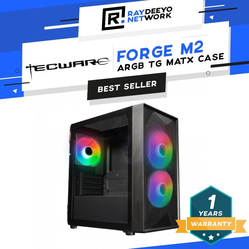 TECWARE Forge M2 TG RGB Mini Tower Case Black mATX Case w/ 3 x 120mm Fans Daisy Chain/Motherboard Connector for Sync