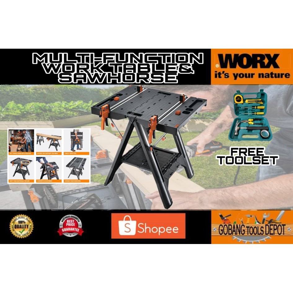 WORX Pegasus Multi Function Work Table Sawhorse With Quick