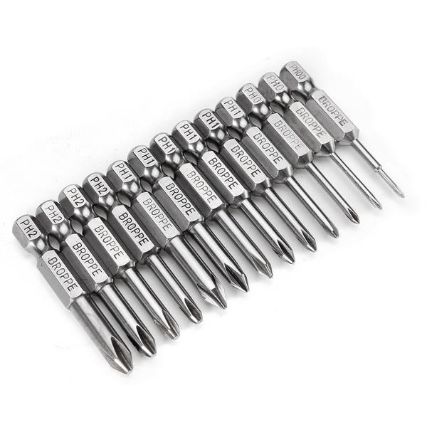 13Pcs Precision Screwdriver Bit Cross Head Magnetic Bit 50mm Length S2 Steel 1 4 Hex Shank Phillips Driver Drill Bits PH0 PH1 PH2 Magnetic Cross Head
