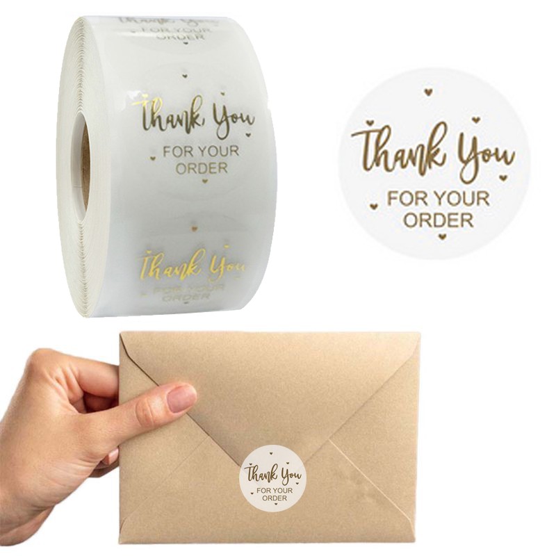 500 Pcs/Roll Thank You Sticker For Your Order Stickers Gold Foil Seal ...