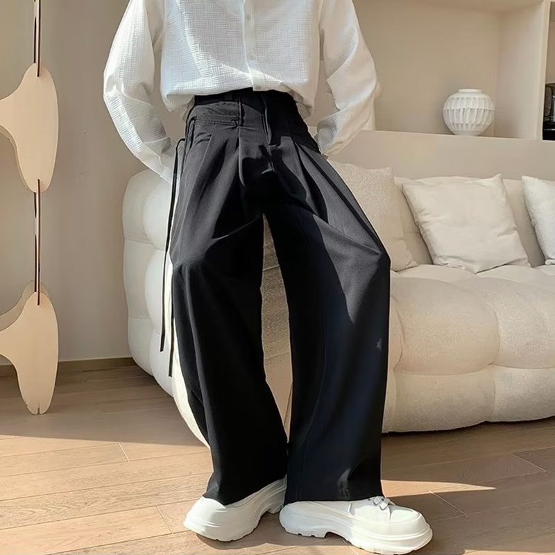 Hong Kong Style Retro Summer Men s High Street Straight Wide Leg Suit 