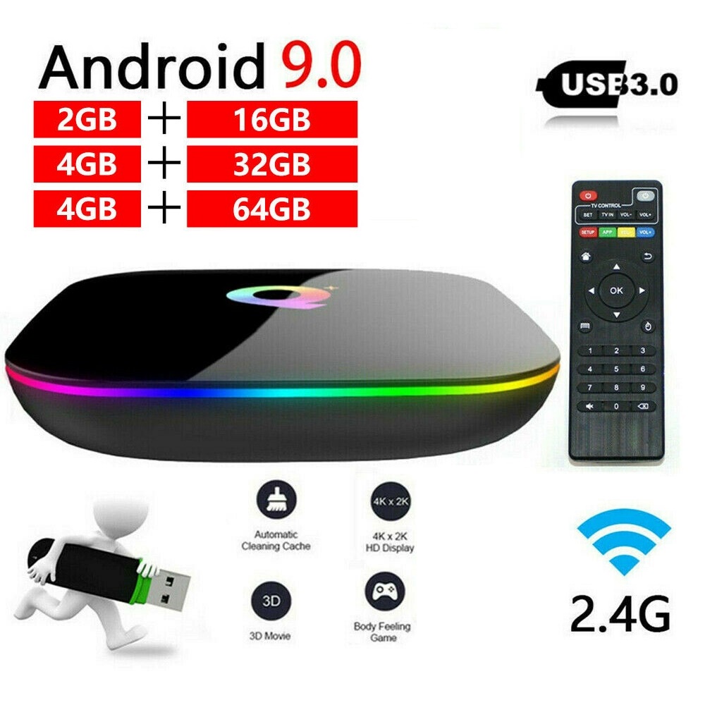 TV Box for Non smart TV Q PLUS 6K Android 9.0 Quad Core 4GB RAM 64GB