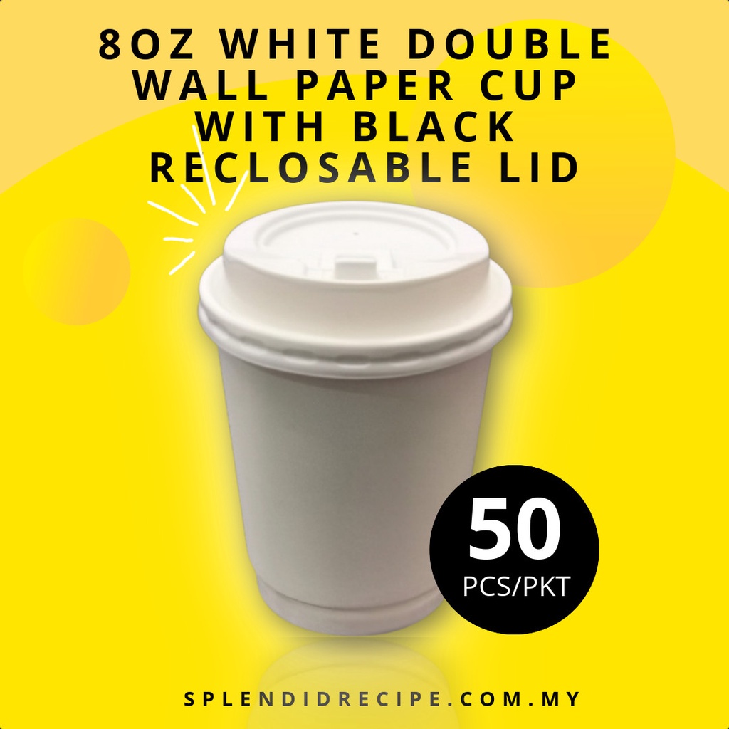 8oz White Double Wall Paper Hot Cup With Reclosable Lid (50 pcs ...