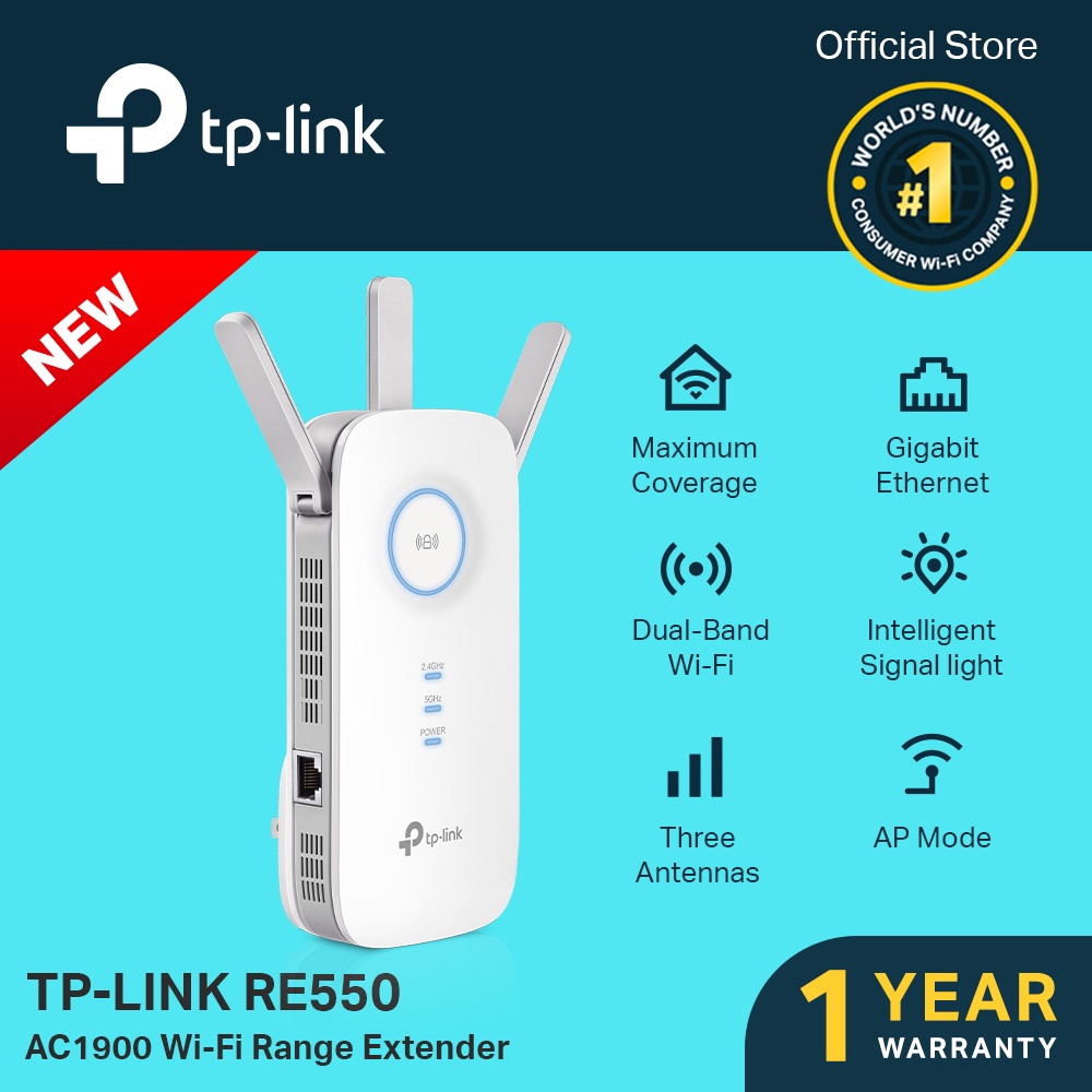 TP-Link RE550 Dual Band AC1900 One Mesh Gigabit Wi-Fi Range Extender ...