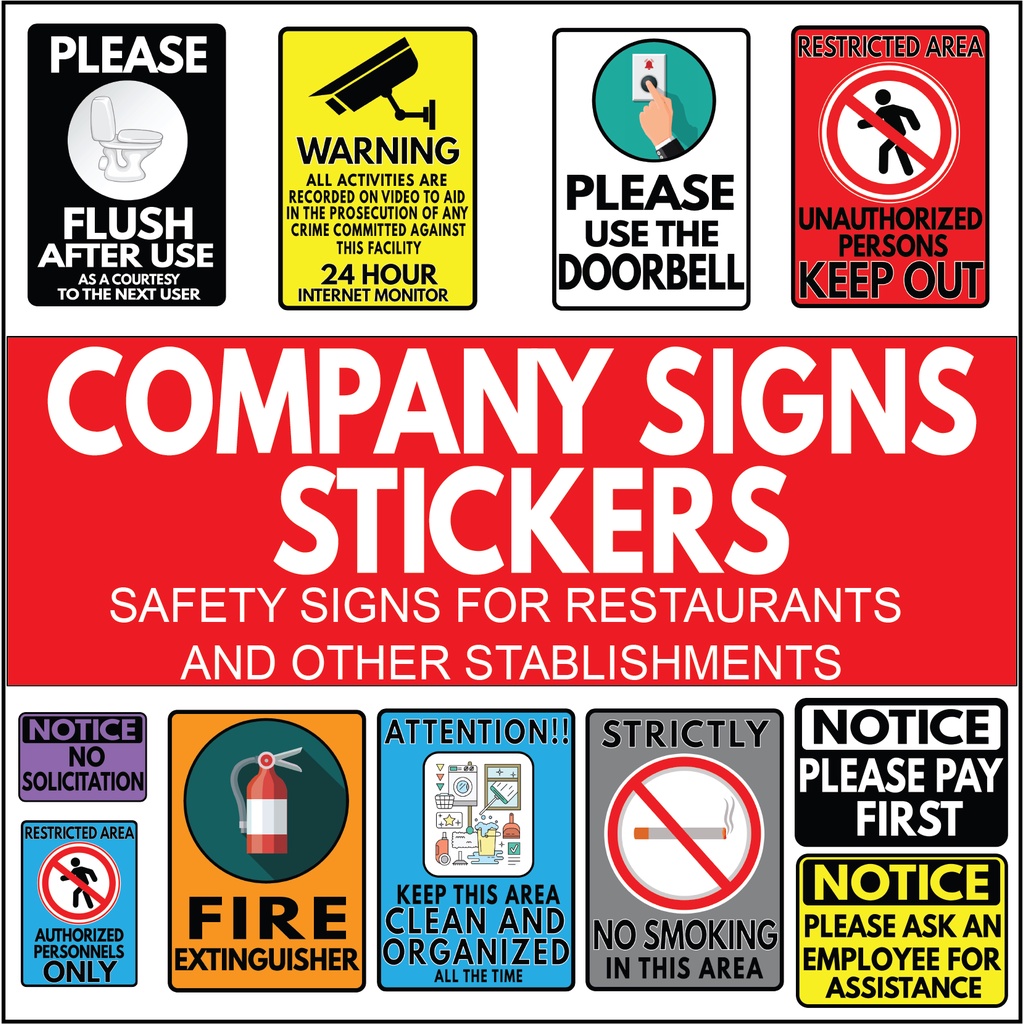 Company Safety Signs Stickers, Business Signs for Restaurants, Office ...