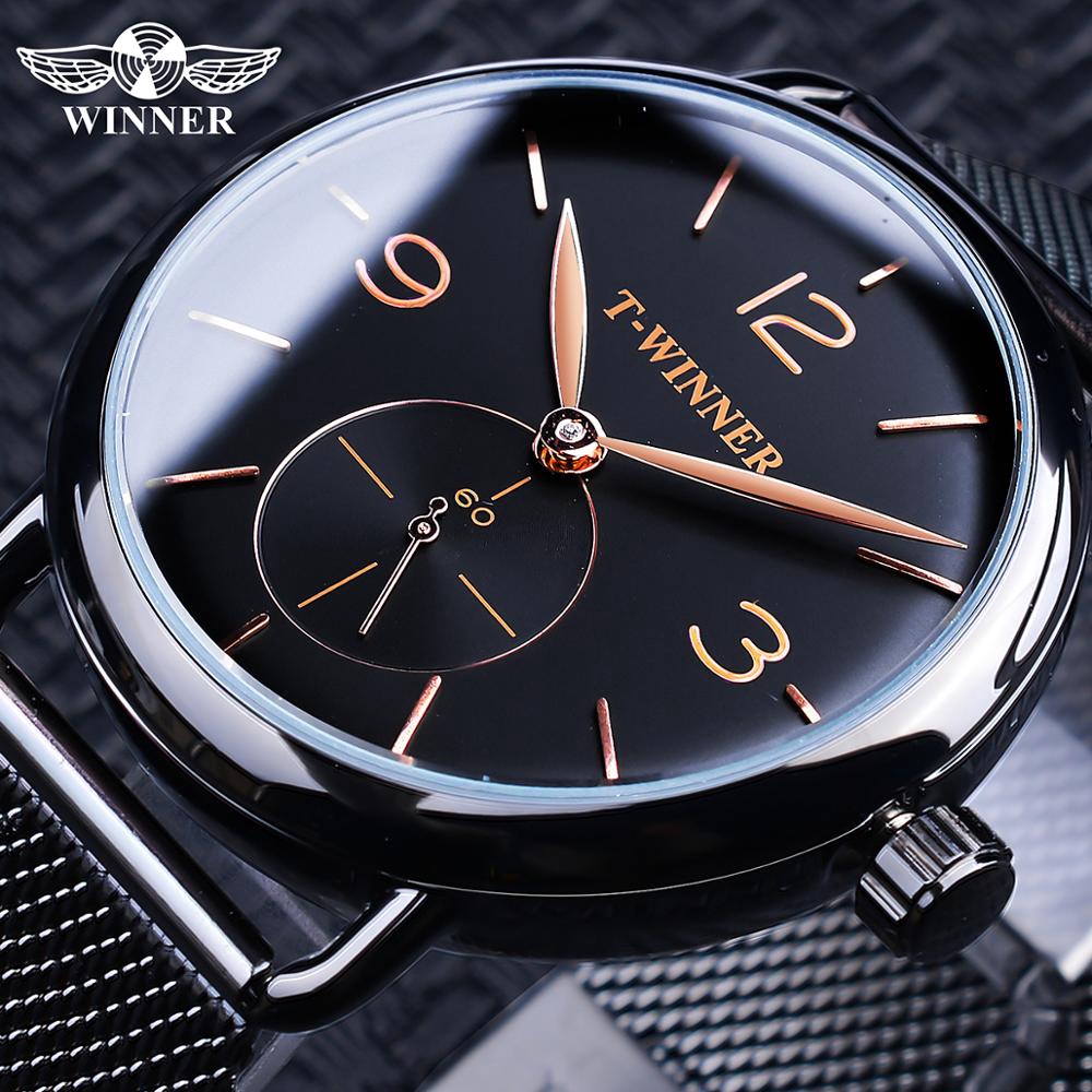 Winner Mens Mechanical Watches Simple Slim Thin Hand Wind Analog ...