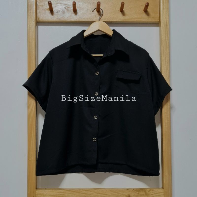 2XL 3XL Plus Size Big Size Button Down Polo Blouse Semi Crop Top