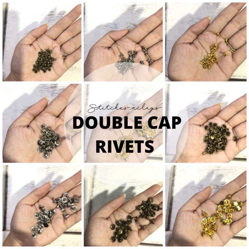 SnC Double Cap Rivets 5/7/9mm 100s ‼️ Clear rhinestone rivets 50s ...