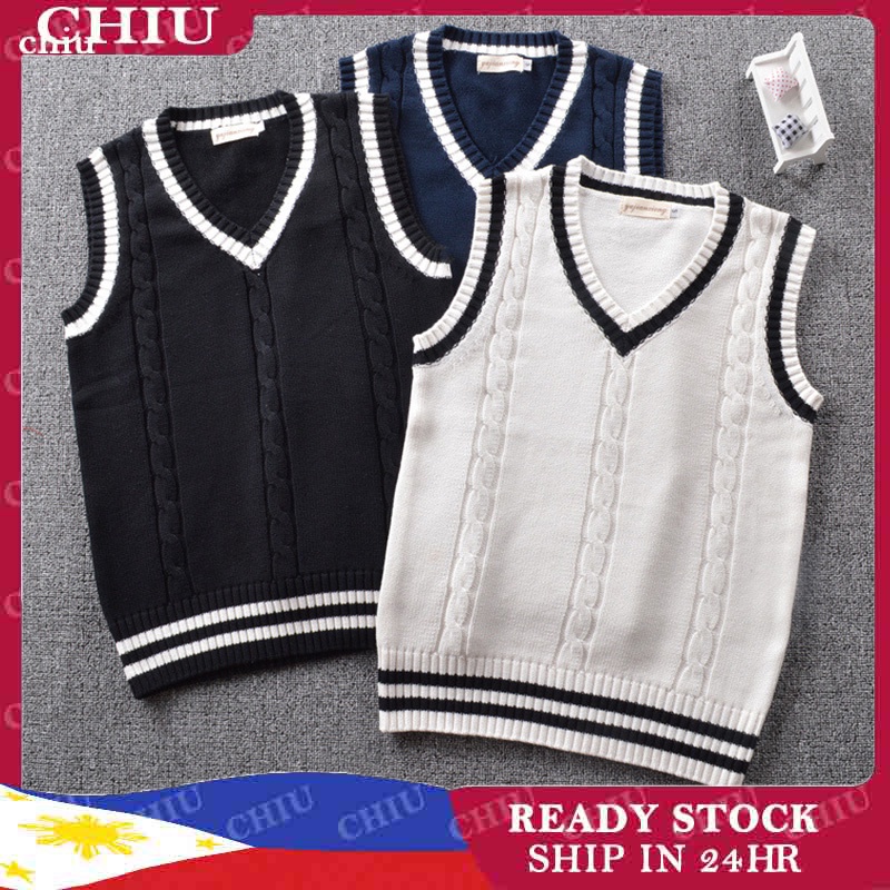 039【Ready Stock】6colors college style Vneck vest knitted men's